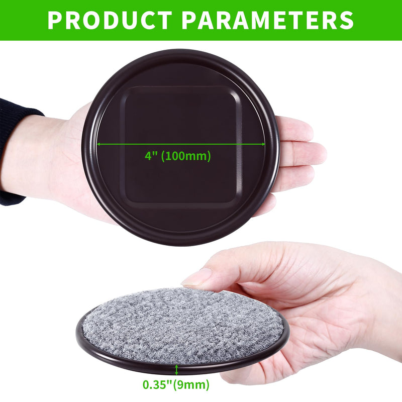 4" Round Carpet Bottom Furniture Caster Cups, Reusable Furniture Sliders for Hardwood Floors, Felt Furniture Pads Coasters to Protect Tile or Laminate Floors from Scratches, Brown/Gray (12 Pack) 4 Inch, 12 Pack