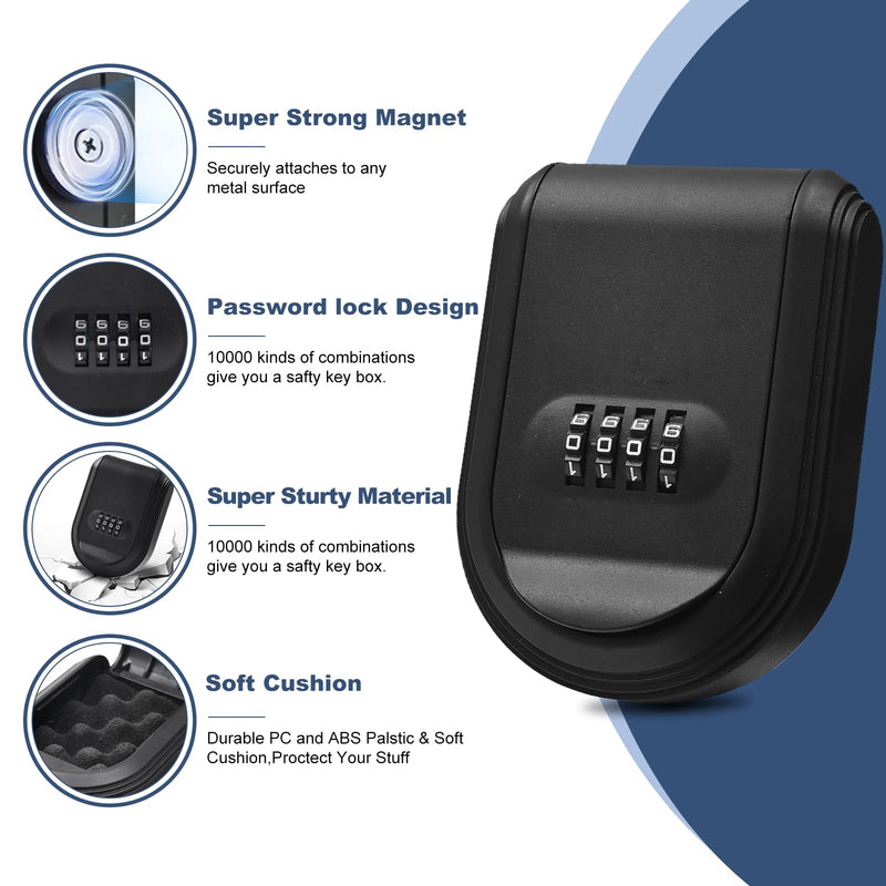 Magnetic Key Box for Under Car with Combination Lock Hidden Key Holder for Outside with Magnet for Storage Spare Key Outdoor Keychain Lock Box (1, Black) 1