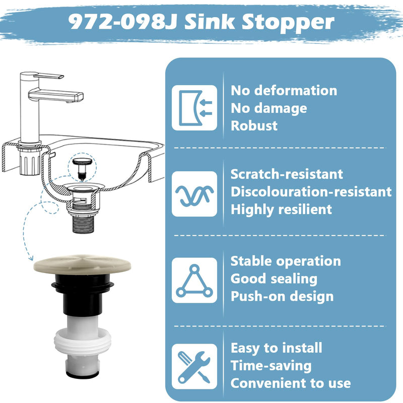 972-098J Plumbing-Equipment Brushed Nickel Drain Sink Stopper, Drain Sink Plug Part Push & Seal Drain Stopper Assembly