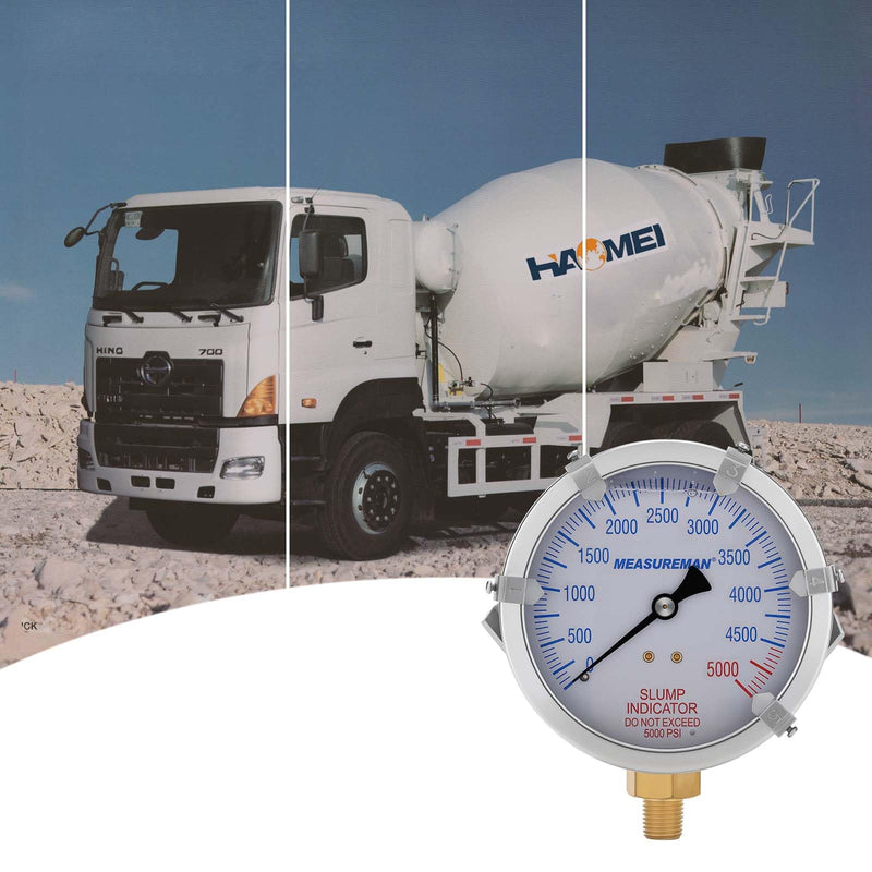 MEASUREMAN Concrete Pump Slump Indicator Gauge, 4 Inch Dial, 0-5000 PSI with 5 Adjustable Target Pointers, Glycerin Filled, 304 Stainless Steel Case, 1/4 NPT Lower Mount