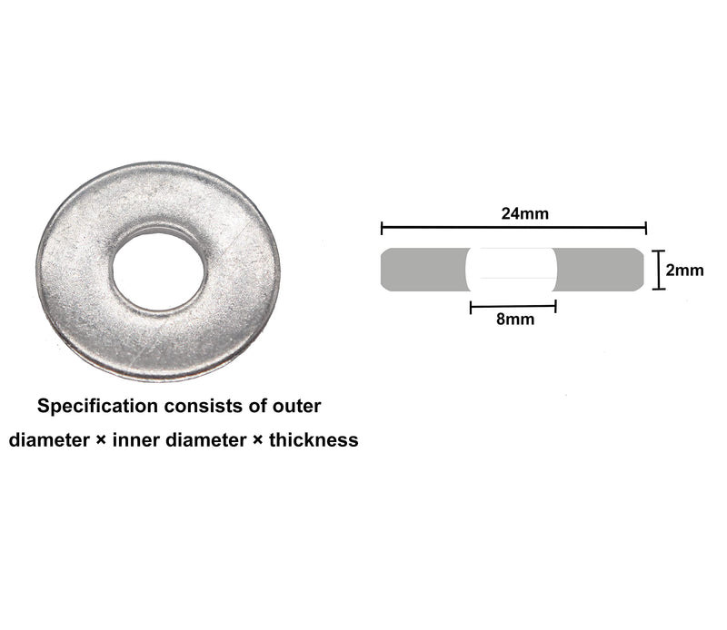 cSeao M8 Fender Washer, M8 Flat Washers Silver, 8mm I.D 24 OD Fender Washer, M8 Washers for Bolts Screws, Pack of 50