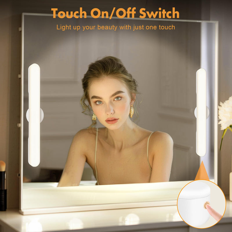 2 Pcs Wireless Vanity Makeup Lights for Mirror, Rechargeable LED Stick On Light Bar for Vanity Desk with 3 Color Temp&Adjustable Brightness, Long Battery Life Cordless Light for Large Bathroom Mirror 2