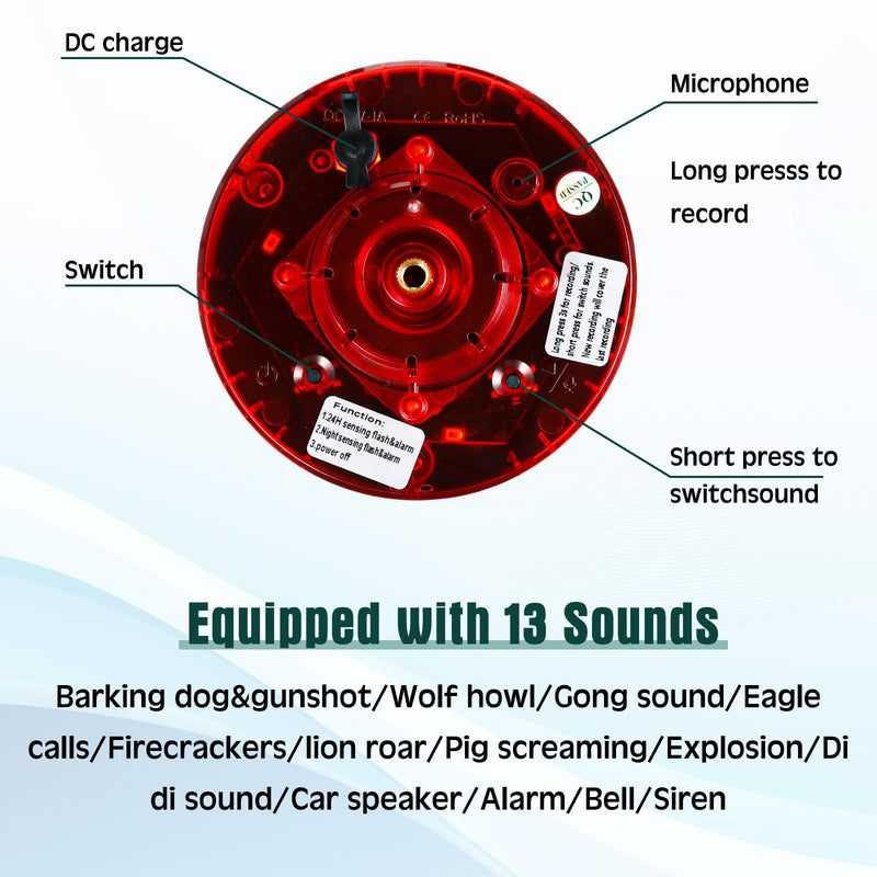 Qualirey 2 Pack Solar Outdoor Motion Sensor Alarm-Dog Barking&Gunshot Sound Support Recording Animal Deterrent for Home Security, 13 Kinds of Sounds (Yellow) Yellow