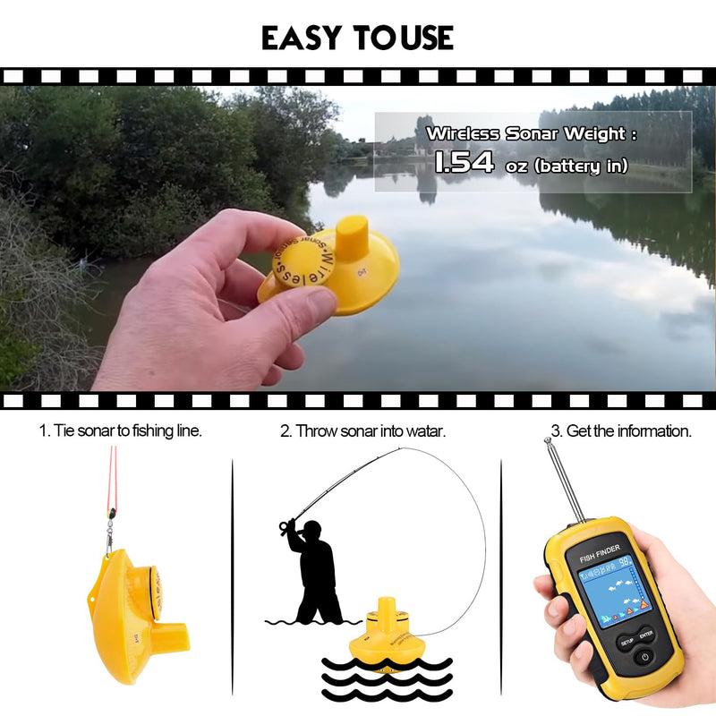 Atibin Portable Kayak Depth Finder Fishing Wireless Castable Fishing Finder Transducer Canoe Shore Fish Finder Detector Sonar Handheld Sea Lake