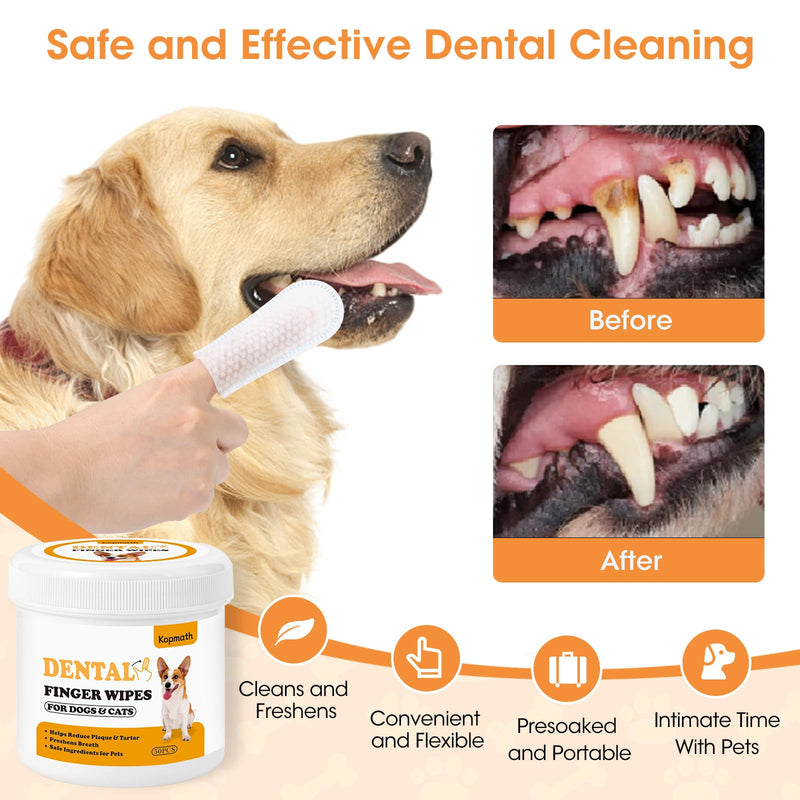 Dog Dental Wipes, Dog Teeth Cleaning Finger Wipes, Reduce Plaque & Tartar, Freshen Breath, Safe Natural Pet Dental Care Finger Wipes for Dog & Cat, Portable & Disposable Dog Tooth Wipes, 50 Ct 50 Count - PawsPlanet Australia