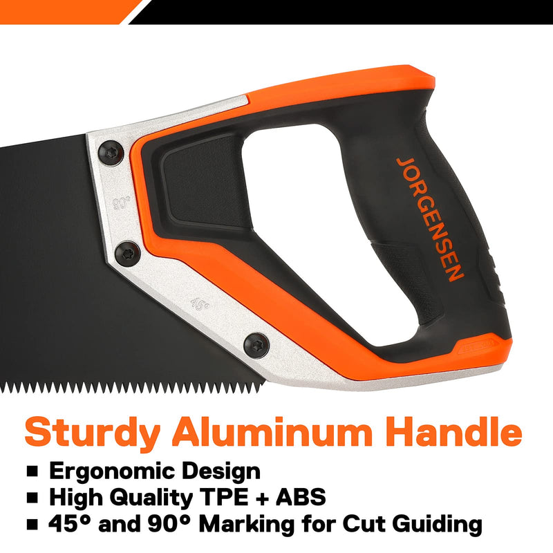 JORGENSEN 15” Hand Saw, Black Coated Coarse Handsaw 8TPI for Wood Cutting, Ergonomic Non-Slip Aluminum Handle for Sawing, Trimming, Gardening, Pruning, PVC