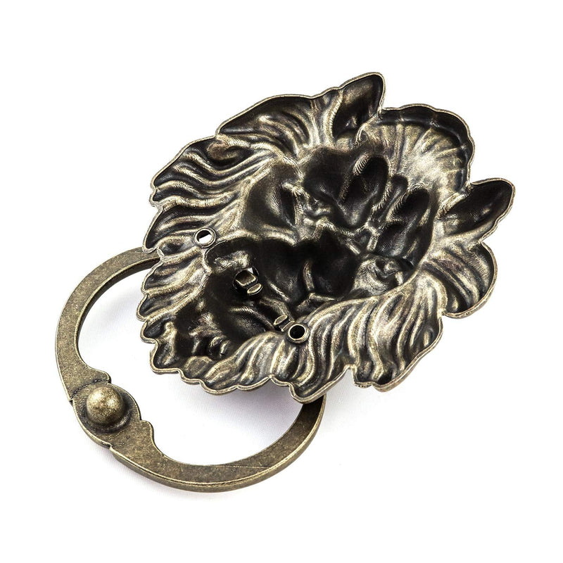 QWORK Antique Lion Head Bronze Door Knocker - Classic Vintage Design Antique Bronze