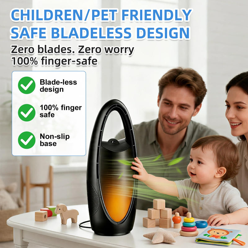 Bladeless Desk Fan with Mist, 13-Inch Rechargeable Table Fan, 9 Speeds, 60° Oscillation, 1-9H Timer, Night Light, Quiet Portable Fan for Bedroom, Office & Dorm, Dark Gray