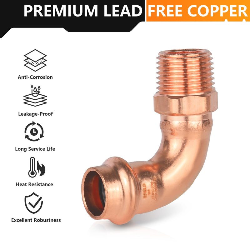 2PC HeSun 3/4" Copper Press x 3/4" Male NPT Elbow(PRESS083-2) 2 3/4" Press X 3/4" Male