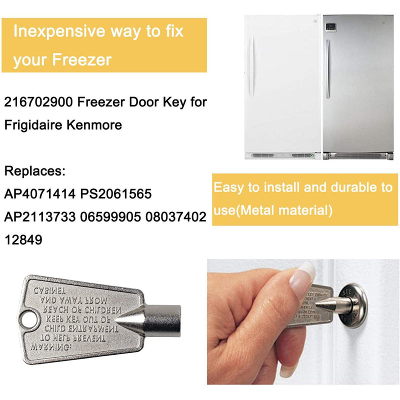 2 Pack 216702900 Freezer Door Key for Frigidaire Kenmore AP4071414 PS2061565 AP2113733 AP4301346 PS1991481 06599905 08037402 12849(Metal) 2