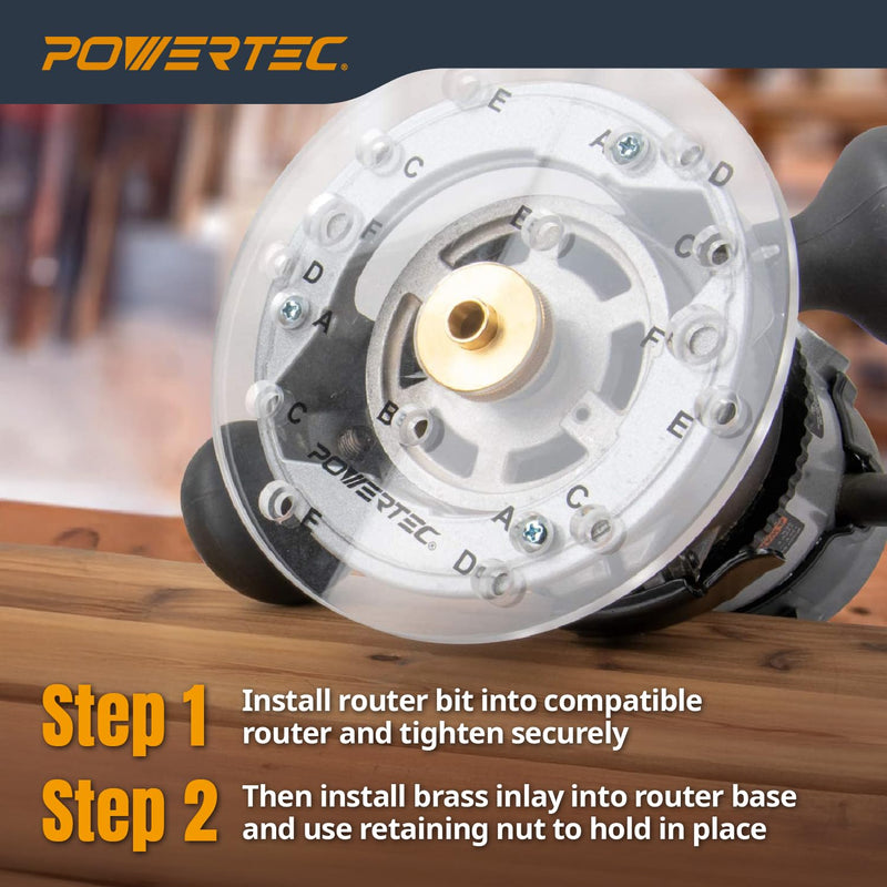 POWERTEC 72166 Solid Brass Inlay and Carbide Router Bit Set, 1/4" & 1/8" Downcut Spiral Router Bits, 1/4" Shank with Router Bushing, Collar & Alignment Pin for Wood PVC MDF Hardwood 1/4" Shank, 1/4" & 1/8" Downcut Bit Spiral & Bushing