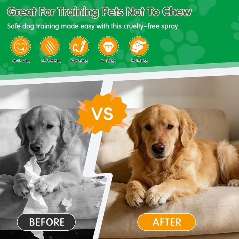 Bitter Apple Spray for Dogs - No Chew Spray for Dogs to Stop Barking Marking and Nibbling - Natural Ingredients Dog Repellent Spray for Furniture and Your Belongings Green