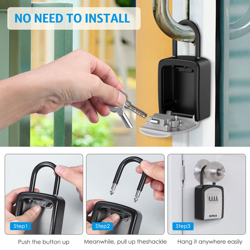 Key Lock Box, [2 Pack] Wall Mounted Key Safe Box, Weatherproof 4 Digit Combination Key Storage Lock Box, 5 Keys Capacity Lockbox with Removable Shackle for Indoor Outdoor, School Supplies Silver