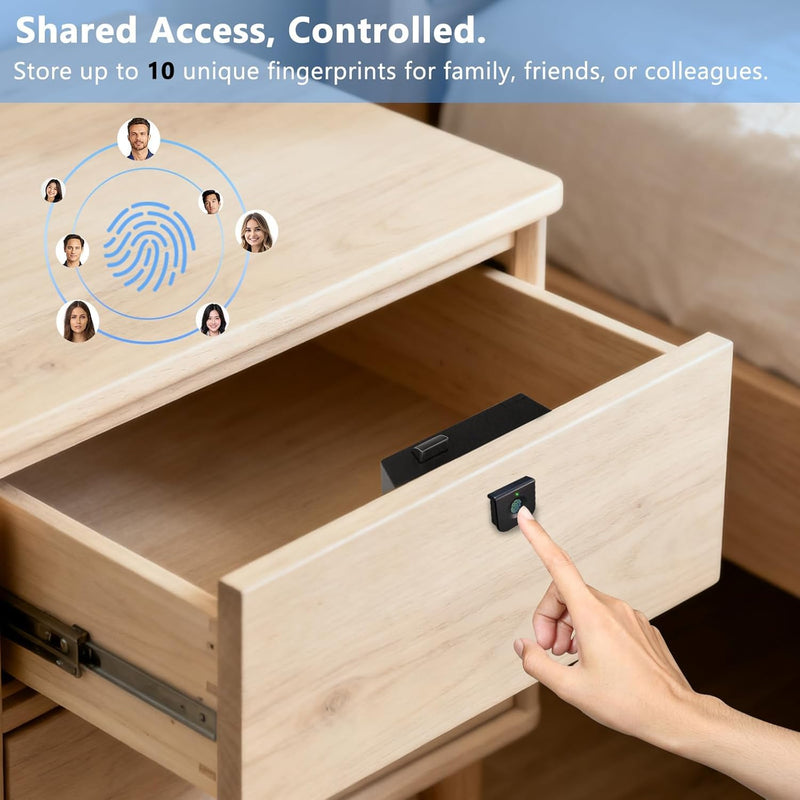 UMIKSMART Smart Cabinet Lock Fingerprint Cabinet Lock Keyless Biometric Drawer and Wardrobe Lock Hidden Hole-Free DIY Installation Secure Smart Lock for Home Office Furniture Storage