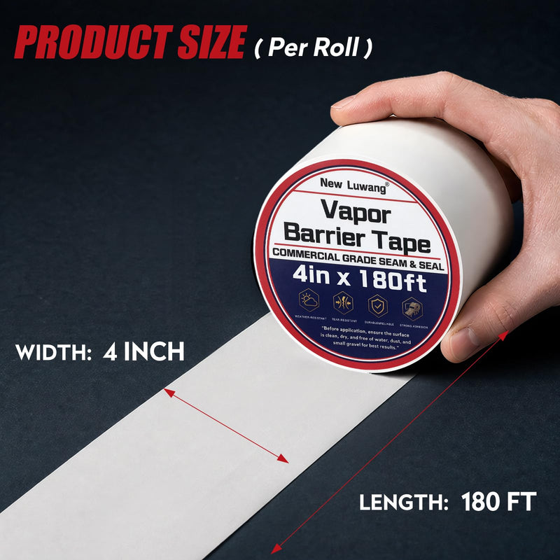 Vapor Barrier Tape, 4" x 180' 3 Roll white 4" x 180'