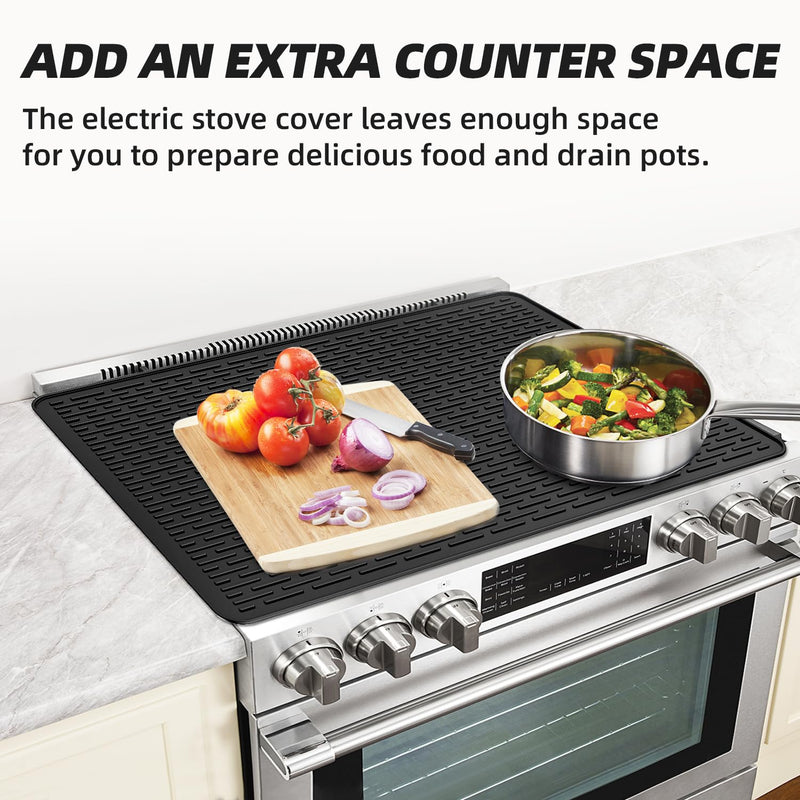 LOPNUR Electric Stove Cover for Stove Top, 30"x21" Silicone Stove Mat for Glass Top Stove Cover Protector, Heat Resistant Induction Cooktop Protector, Non-Slip Kitchen Glass Cooktop Protector, Black 30"L x 21"W