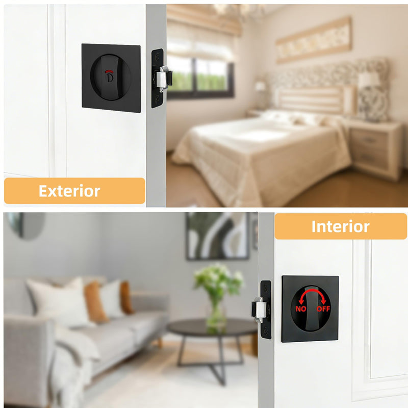 Matte Black Pocket Door Lock with Indicators, Pocket Door Handle with Lock Square Door Lock for Privacy Sliding Door Bifold Bathroom Door Locks and Pulls Hardware Privacy (Indicator) Matte Black