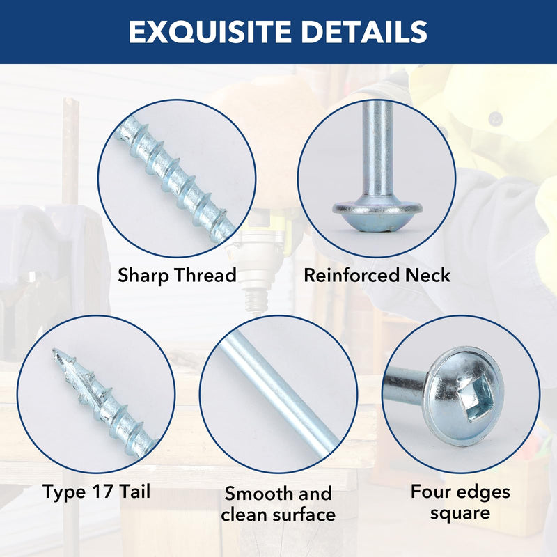 Pocket Hole Screws #8x1 Zinc, Coarse Thread Wood Screws 300Pcs, Washer Head with Square Drive, 150MM Drive Bit Included #8x1" 300