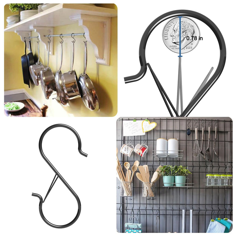 7 Pack S Hooks for Hanging with Safety Buckle, 5 inch Heavy Duty Black Vinyl Coated Wire Shelving Hooks, Pot Rack Hooks for Hanging Plants, Bags, Kitchen Utensils, Cups, Pans 12