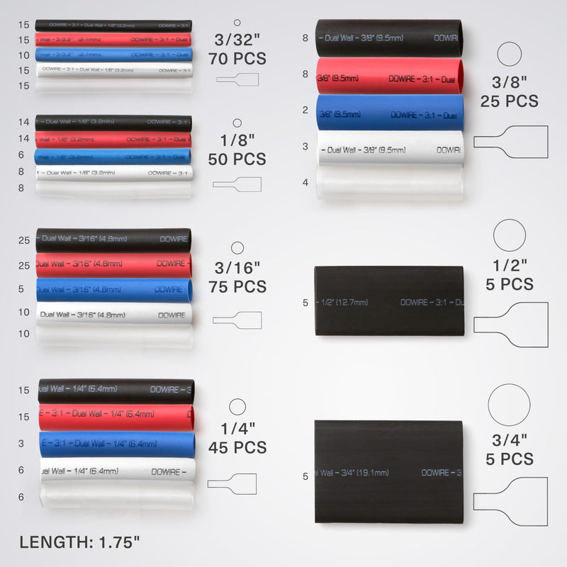 Heat Shrink Tubing Kit - 3:1 Ratio - Adhesive Lined - Wire Shrink Wrap Tubing - Waterproof Marine Grade Shrink Tube - 275 PCS - Black, Red, Blue, White, Clear 1 Kit Kit - Black, Red, Blue, White, Clear