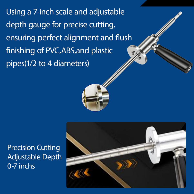 Inside Pipe Cutter for PVC Pipe Cutter, 7 Inch PVC Pipe Cutter Adjustable Cut Depth, with Handle and 4 Diamond Grit Cutting Wheel, 1/4in Hex Shank Fit for Impact Drivers