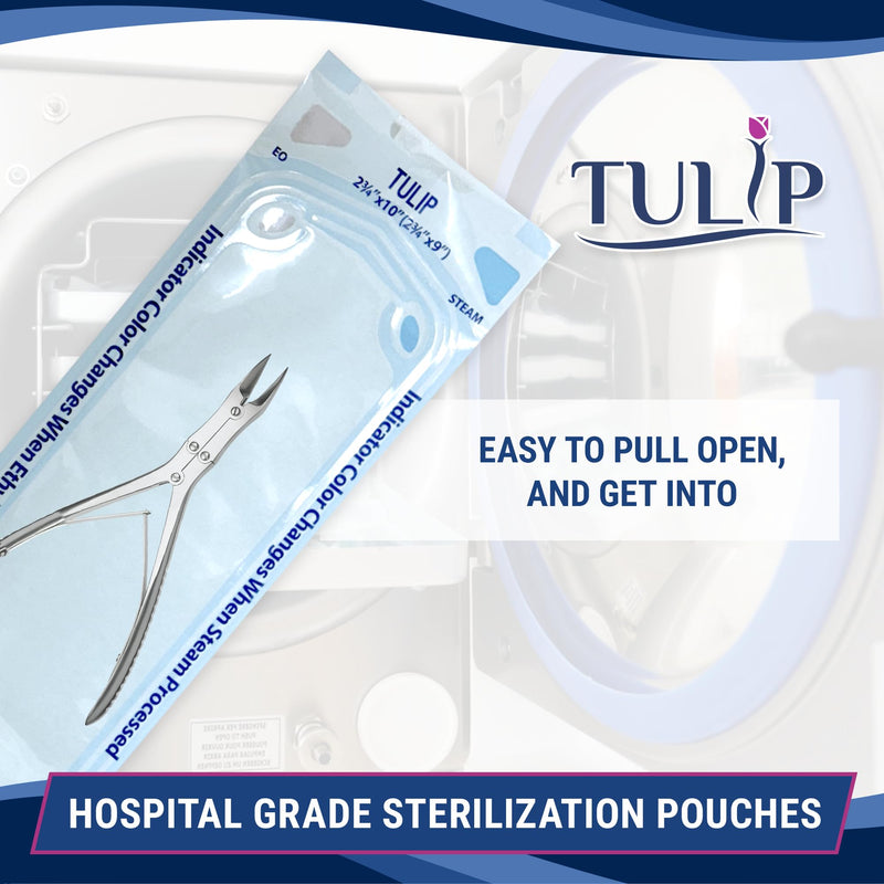 Self Sealing Sterilization Pouch 2.75" x 10" (200 Pack) - Autoclave Sterilizer Bags for Clean Tools - Dental and Nail Sanitizer Packets by Tulip