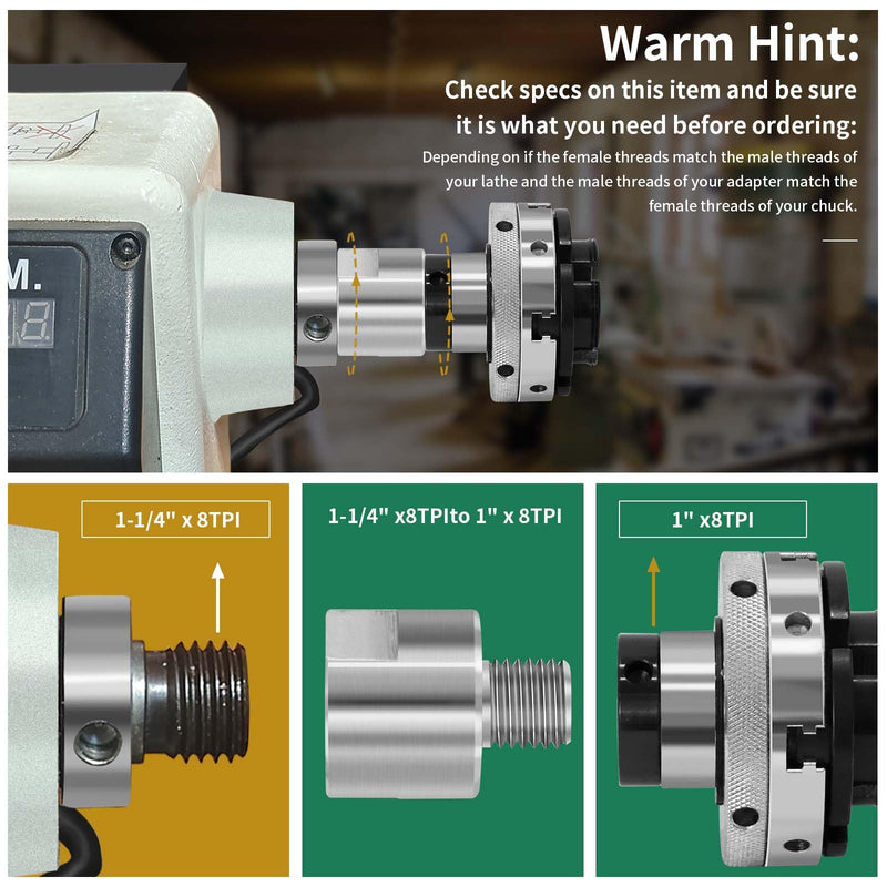 Lathe Spindle Adapter,Lathe Headstock Spindle Adapter,Converts 1-1/4" x 8TPI to 1" x 8TPI for Woodworking Lathe FT1-1/4-8-TO-MT1-8TPI