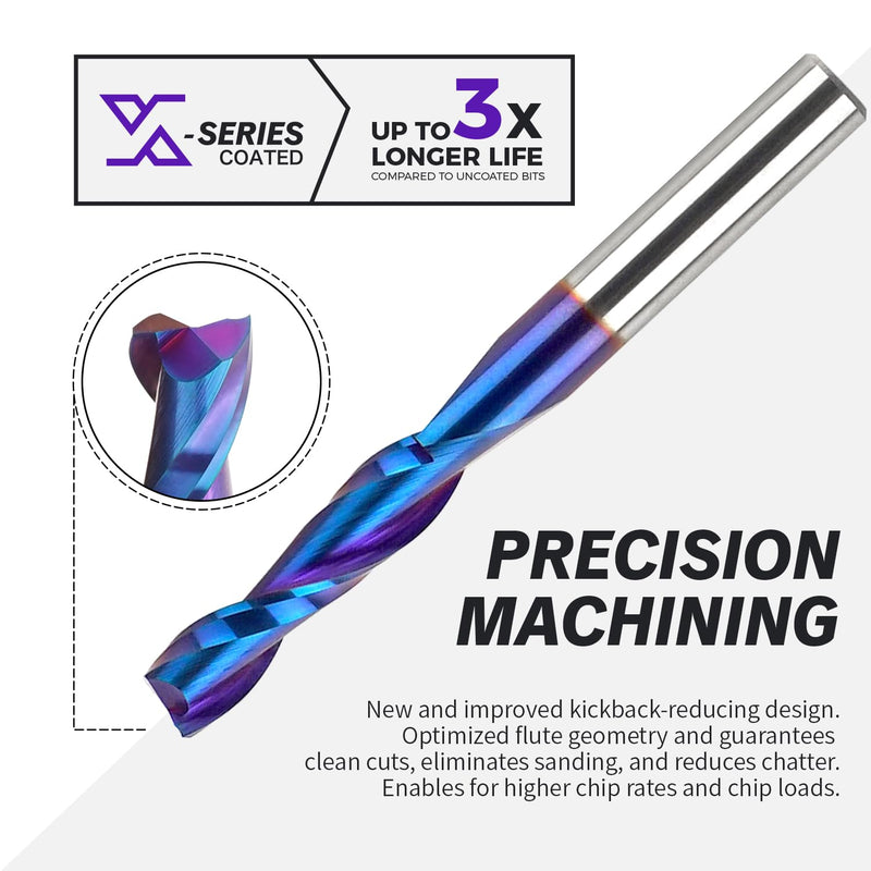 1/4 Inch Shank Upcut Spiral Router Bit, Nano Coated Solid Carbide Straight CNC End Mill for Wood, 1/4 Dia x 1 CL x 2-1/2 OVL nACo 1/4"Dia, 1"CL