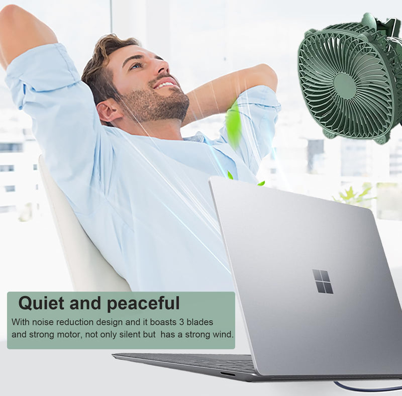 USB Wired Desk Fan, 7 Inches Small Quiet Cooler, Hanging/Wall-Mounted/Stand Table Cooling Fans for Home Office Kitchen Car Use (Green) Green