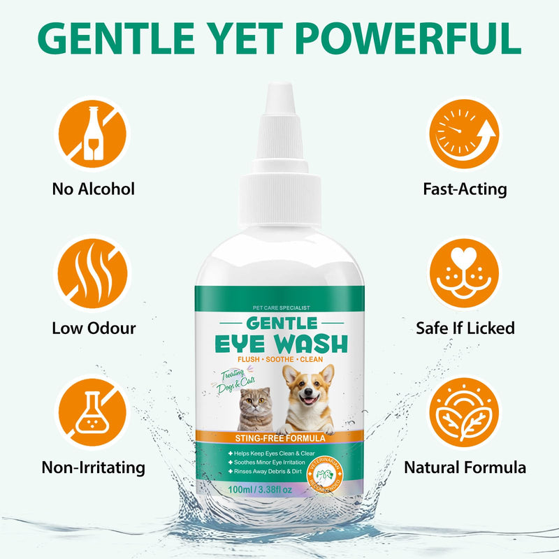 100ml Eye Drops for Dogs, Soothing Eye Drops for Dogs & Cats | Natural Ingredient Formula with Natural Ingredients to Gently Cleanse and Comfort Watery or Itchy Eyes
