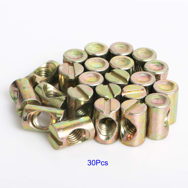 Aopin Barrel Nuts Cross Dowels Slotted Nuts for Furniture Beds Crib Chairs, M8 x 17mm, 30Pcs