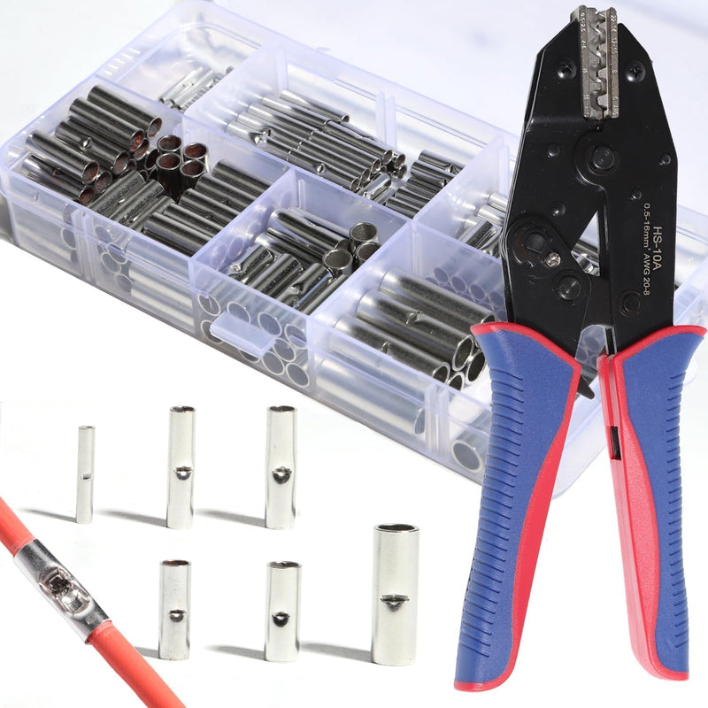 Wirefy 100 PCS Non Insulated Butt Connectors Kit - Butt Splice Connectors - Uninsulated Crimp Wire Connectors - 24-8 AWG | Uninsulated Butt Connector | Wire Butt Connectors 100 PCS - 24-8 AWG