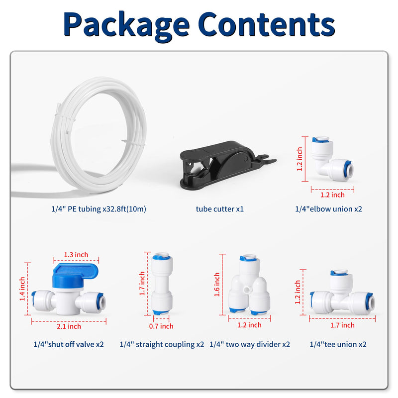 Professional 1/4" OD Tubing Water Line Kit for Refrigerator Ice Makers, 32.8 ft Ice Maker Water Line Kit for RO Water Systems with Fittings(White) 32.8ft White
