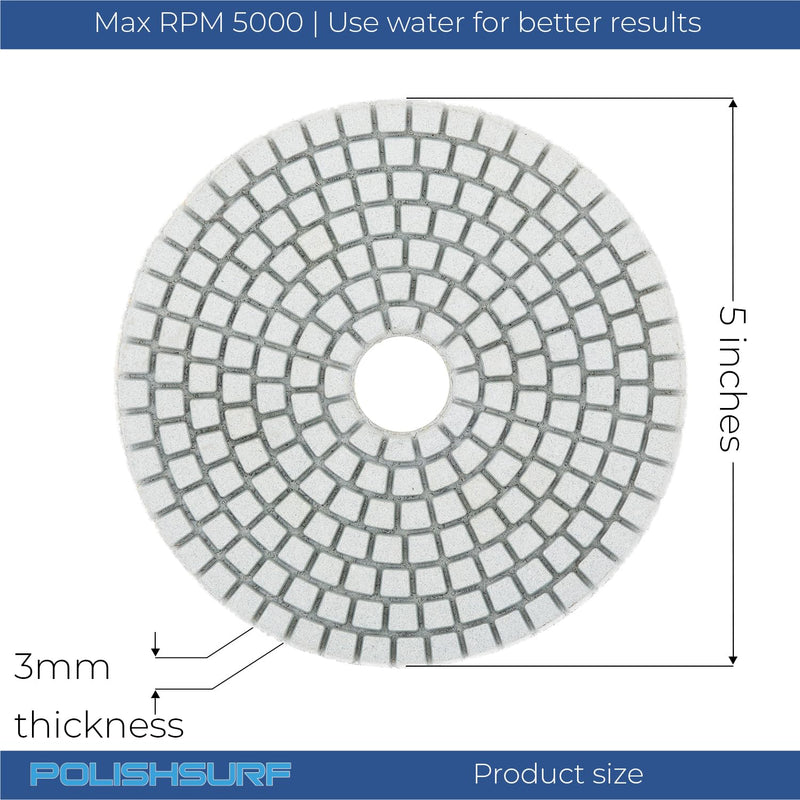5 Inch Diamond Concrete Polishing Pads Wet Dry Set for Quartz Marble Stone Countertop Concrete Granite Polishing by POLISHSURF