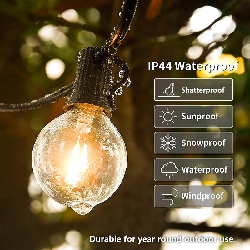 Outdoor String Lights 25ft, G40 Led Patio Lights with 13pcs Plastics Bulbs, Shatterproof Waterproof Connectable Hanging Globe Lights for Porch Cafe Bistro Backyard Gazebo Balcony Party