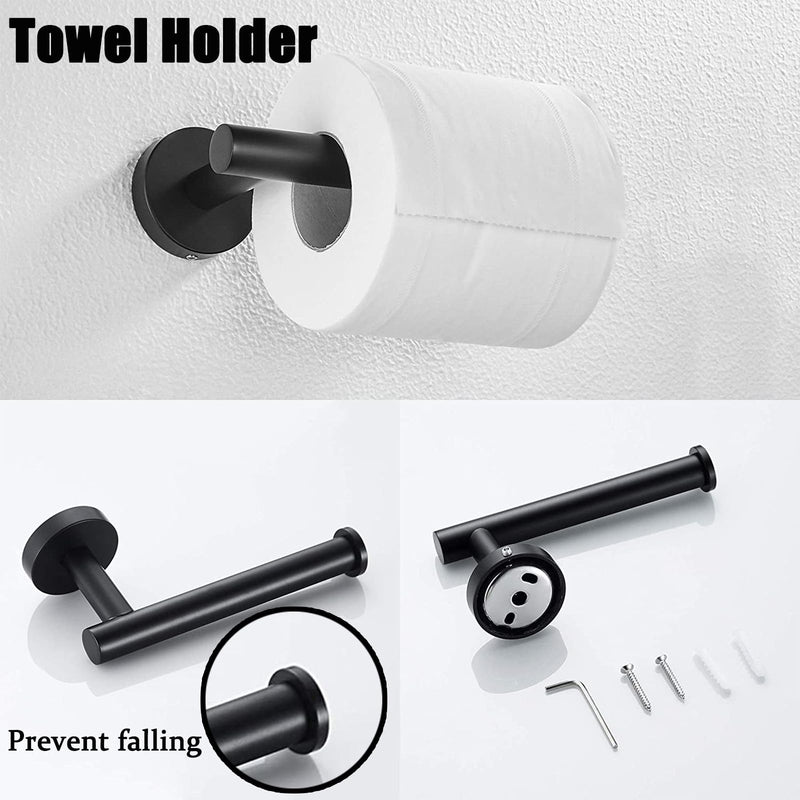 FireBee 5-Piece Bathroom Hardware Set, Matte Black Bathroom Accessories Set, 304 Stainless Steel Bathroom Fixtures-Includes 16" Black Towel Bar, Toilet Paper Holder & 3 Robe Hooks