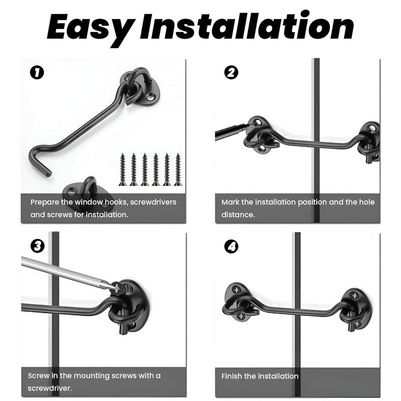 2 Pack 6'' Door Latch Door Lock Hardware, 6'' Hook and Eye Gate Latch Easy Lock for Barn Door, Black Sliding Door Lock with Screws for Window, Cabin Hooks