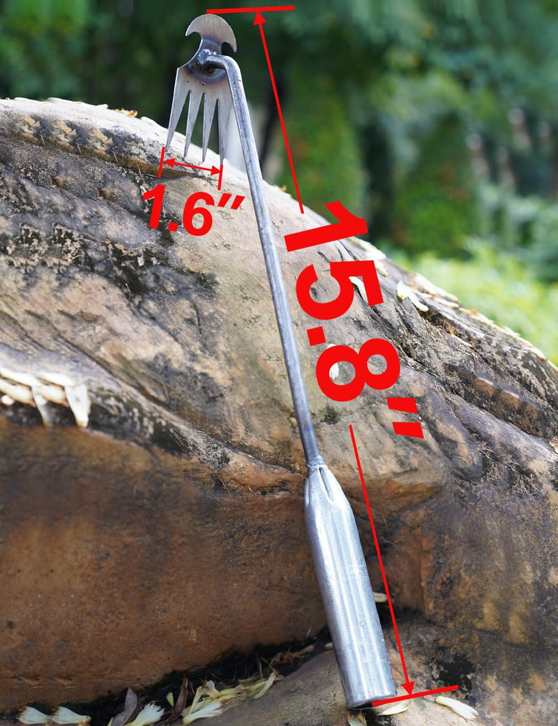 TOYPOPOR New Weeding Artifact Uprooting Weeding Tool, 16" Weed Puller, 4 Teeth Manganese Steel Forged Hand Pulling Weeder for Garden Yard Farm Weed Removal 4 Teeth Weeder