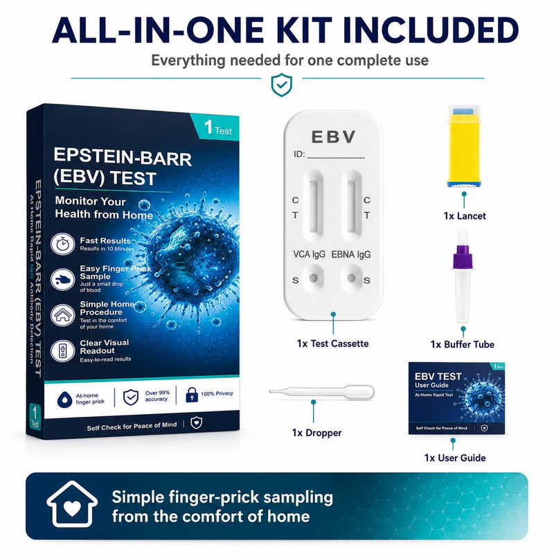 Epstein-Barr (EBV) At-Home Test Kit, Convenient Finger Prick Self-Check Set, No Professional Lab Appointment Needed, Simple Home Health Monitoring Supplies