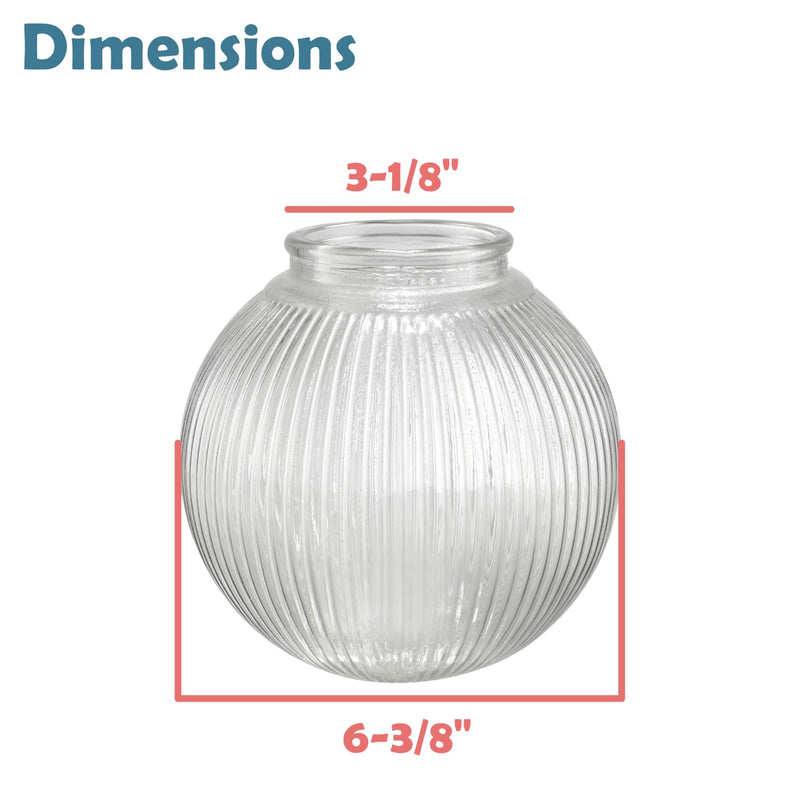 Aspen Creative 28006-75-1, 6-3/8" Reeded Clear Glass Globe For Lighting Fixture And Ceiling Fan, Fitter: 3-1/8" 1