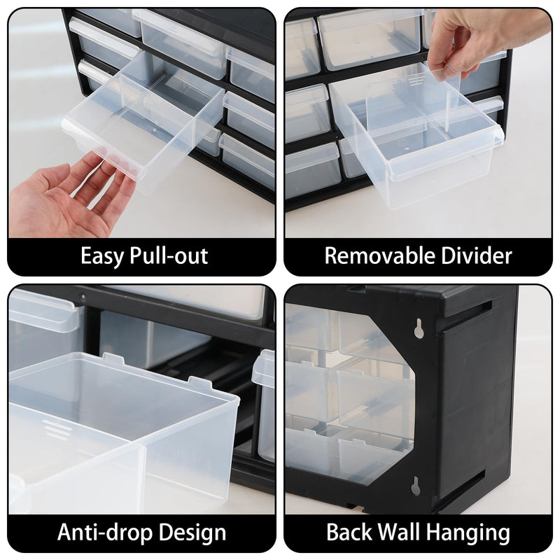 Obstnny 9 Drawer Plastic Parts Storage Hardware and Craft Cabinet, Drawer Parts Organizer, Black