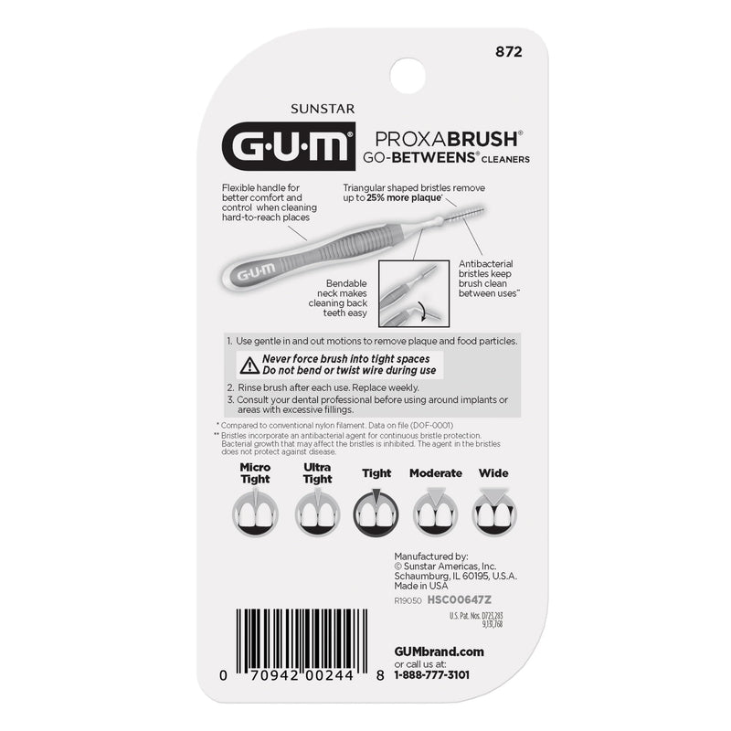 GUM Proxabrush Go-Betweens - Tight - Interdental Brushes - Soft Bristled Dental Picks for Plaque Removal Health - Safe for Braces & Dental Devices, 10ct (4pk) 10 Count (Pack of 4)