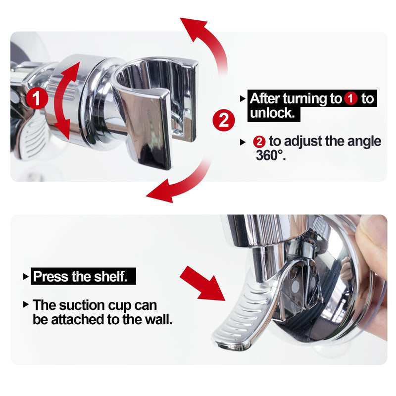 BlingKingdom 2pcs Adjustable Shower Head Holders, No Drill Shower Mounting Brackets Removable Handheld Showerhead Clips Bathroom Suction Cup Handheld Shower Head Bracket (Silver)