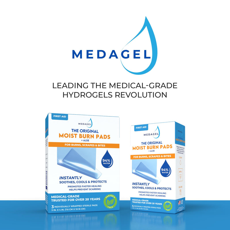 The Original Moist Burn Pad - Hydrogel Healing Pads, Soothing & Moist Skin Care Patch for Burns & Wounds, 2” x 3” Dressing 2x3