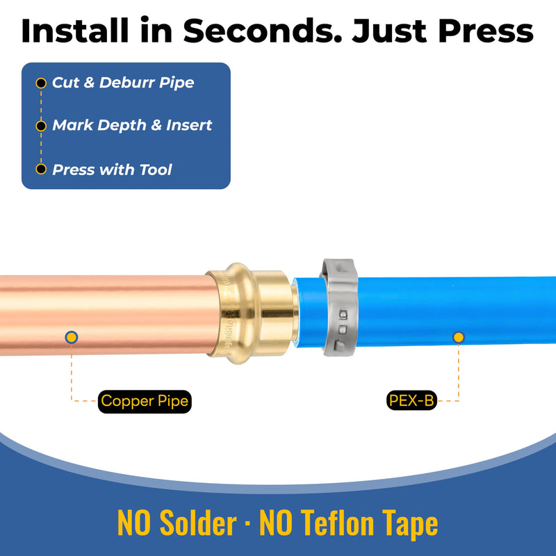 5PACK GUOFIS 1/2"Copper Press to 3/4"PEX Coupling Adapter(PRESS193-5) 5 1/2" Press X 3/4" PEX