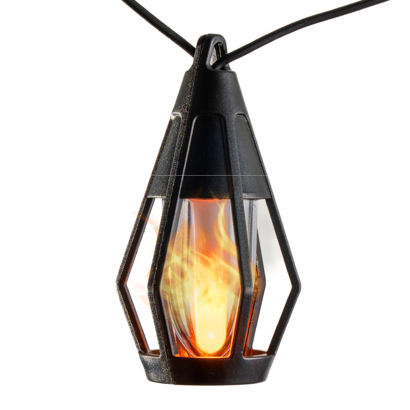 Solar String Lights Outdoor Waterproof - 10 Flickering LED Bulbs with Patented Flame Effect, 21 ft Solar-Powered Solar Hanging Lights Outdoor for Patios, Porches, Fences, Gardens & Decorative Ambiance