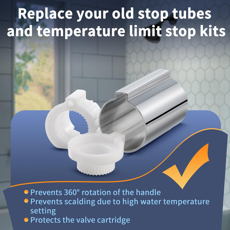 Enhon 2 Pack Stop Tube and Temperature Limit Stop Kit Replacement for 96987, Compatible with Moen Posi-Temp 1 Handle Tub/Shower Faucet Valve Cartridge, Small, Chrome
