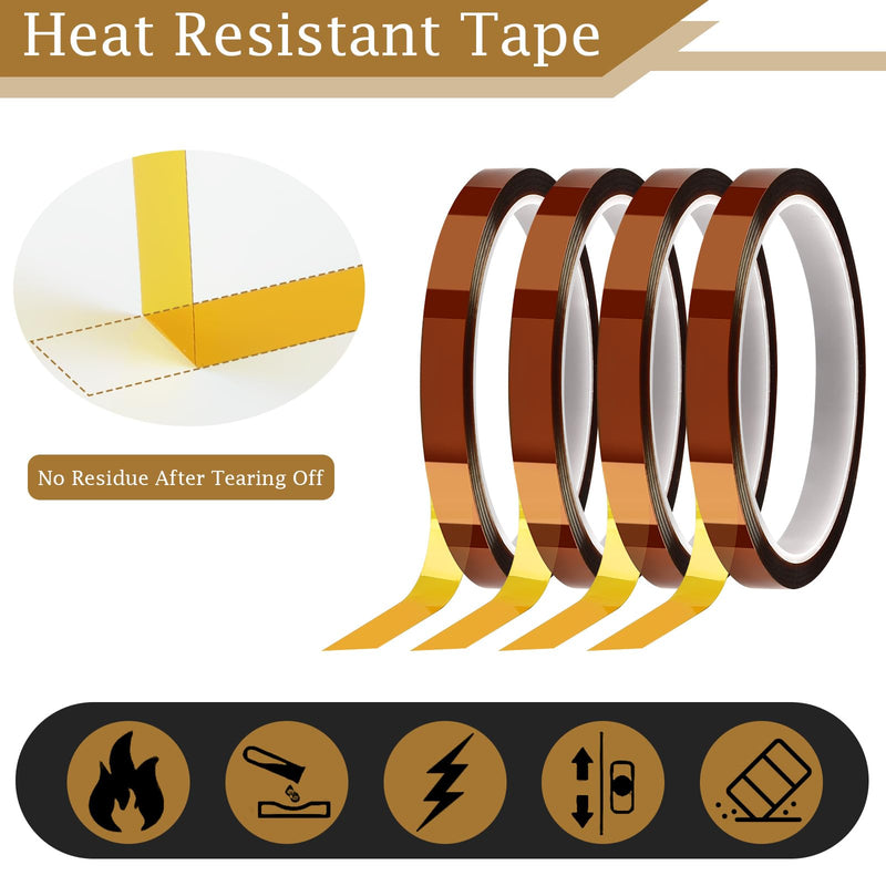Heat Tape, 4 Rolls High Temperature Heat Resistant Tape, Adhesive Heat Tape for Sublimation, Heat Press, Electronics, Soldering, Circuit Board, 10mm x33m(108ft)