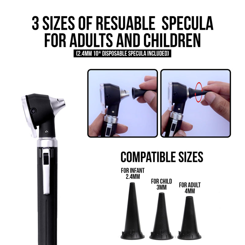 Otoscope - Ear Scope Otoscope with Light- Portable Ear Infection, Wax Detector- Ear Otoscope for Doctors, Nurses, & Students-(Black Color) Black