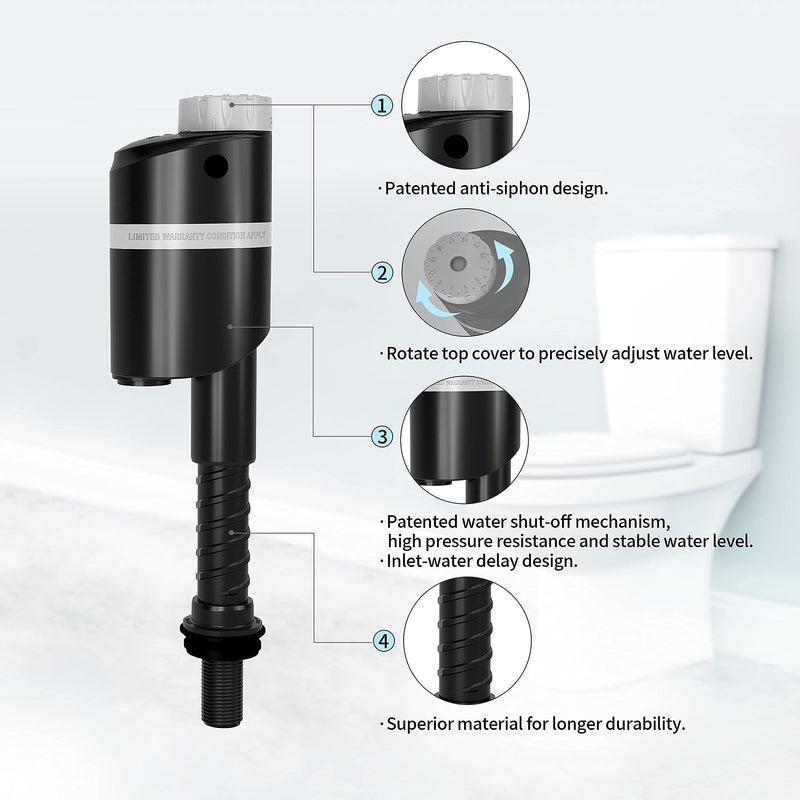 R&T A1350 Quiet Toilet Fill Valve Toilet Universal Tank Parts Replacement, Fast Stop Toilet Leaks and Noisy, Height Adjustable, Easy to Install No Plumber Required A1350 8.8"-12.5"